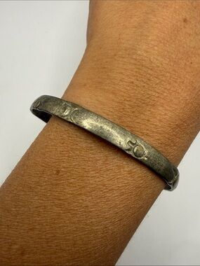 Vintage Alpaca Mexico Silver Engraved Bangle Cuff Statement Bracelet
